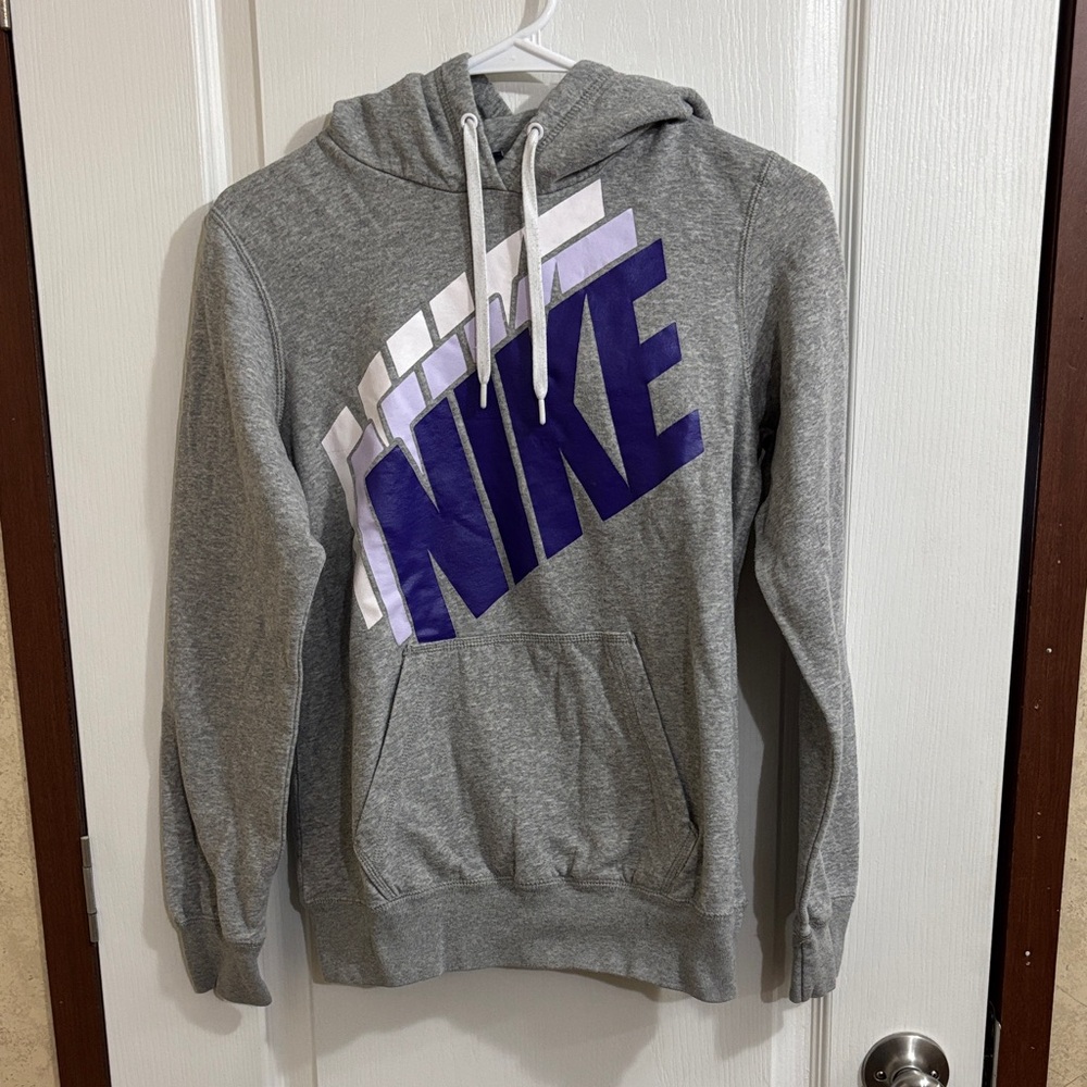 Nike Gray Hoodie with Purple Logo